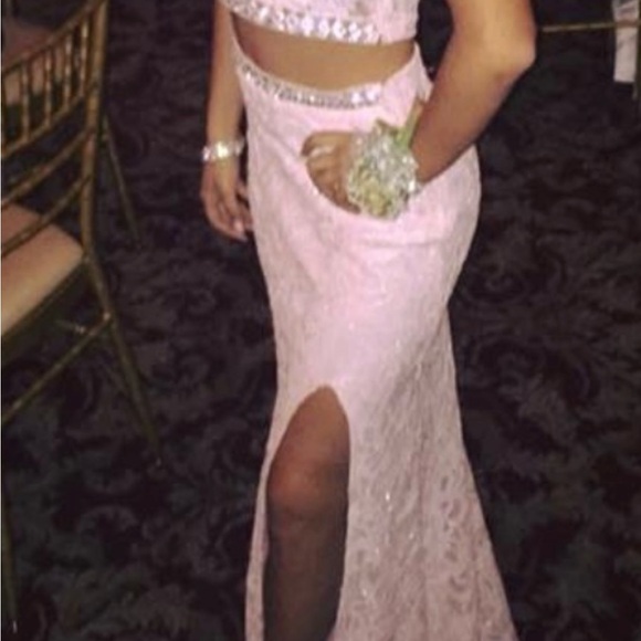 City Triangles Elegant Pink Lace Sequin Two-Piece Dress - Picture 2 of 5